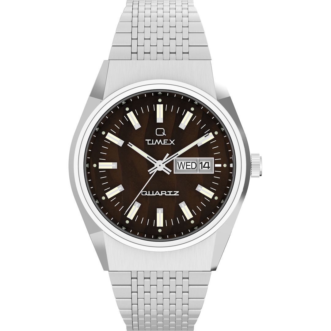 Zegarek męski Timex z brązową tarczą, srebrnymi indeksami i wskazówkami z powłoką luminescencyjną 